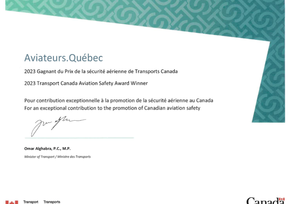 Prix de la sécurité aérienne 2023 de Transports Canada